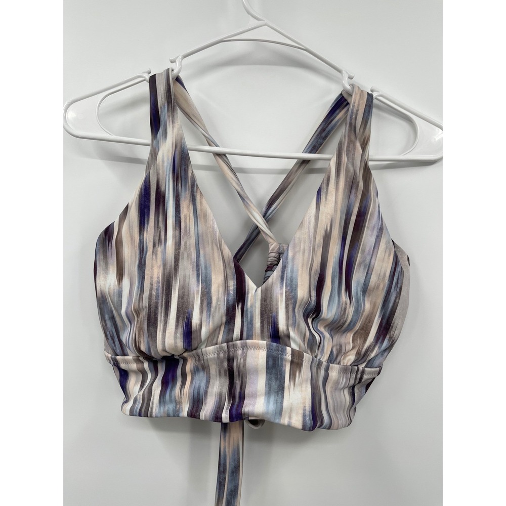 Athleta Tie Back Sports Bra Abstract Stripe Print Medium Support Size L